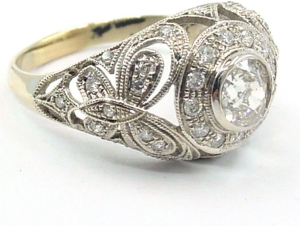 3 Ct Round Diamond Art Deco Edwardian Milgrian Filigree Engagement Ring For Women 14K Gold Finish 925Sterling Silver Handmade Two Tone Victorian Antique Jewelry Gift For Her