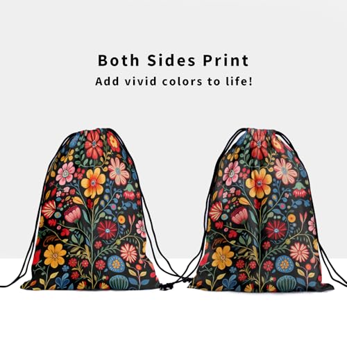 Image of Nerxy Mexican Floral Grip Bag - Colorful Gymnastics Grip Bag Flower Gymnasts Gym Bag Drawstring Gift Bag Gym Storage Pouch for Sports Party Favors