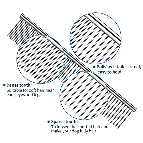 LucyPhy Pet Steel Combs, Metal Dog Comb Grooming Comb with Stainless Steel Rounded Ends Teeth for Shedding Long Matted… - Image 3