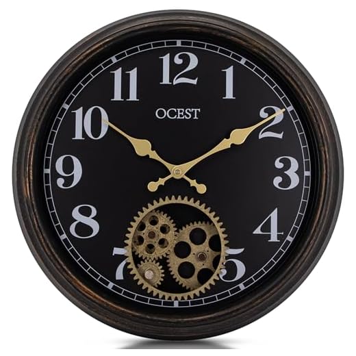 OCEST 15” Industrial Gear Wall Clock – Vintage Steampunk Decor with Moving Gears, Silent Quartz, for Living Room, Farmhouse, Office