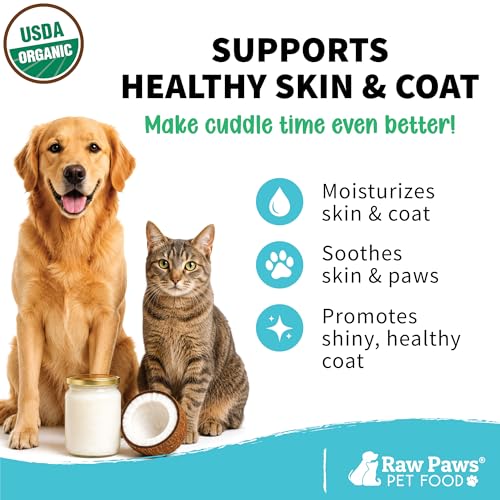 Raw Paws Virgin Organic Coconut Oil for Dogs & Cats (4-oz) - Skin & Coat | Dry Nose & Paw Balm - Itchy Skin Support - Hot Spot Care - Cat Hairball Support - Edible Pet Supplement