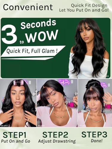 Image of KLAIYI Bye Bye Slip Loose Body Wave Precut 7x5 HD Lace Front Wigs Human Hair 180% Density Drawstring Pre Plucked Bleached Knots 3S Ready to Wear and Go Wig with Curtain Bangs Beginner Friendly 18Inch