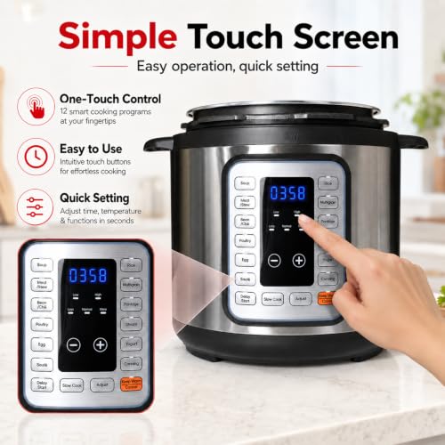 Image of Simple Deluxe Electric Pressure Cooker 8Qt, 12 Presets Instant Multi Cooker, Olla de Presion Nonstick Pot 8 Quarts for Slow Cook, Rice Cook, Steam, Saute, Canning, Yogurt Maker, Warm, Silver