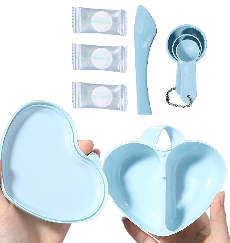 Miniatura 4 de lasenersm 1 juego de máscara facial en forma de corazón con espátula y cuchara medidora, tazón para máscara de barro, tazón de mezcla de bricolaje