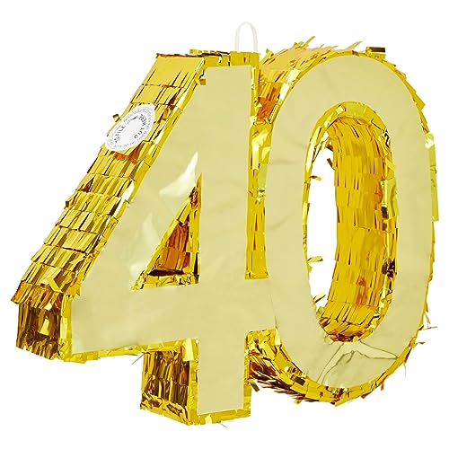 Pinata chiffre 40 dorée haut de gamme | Décoration anniversaire 42x33 cm