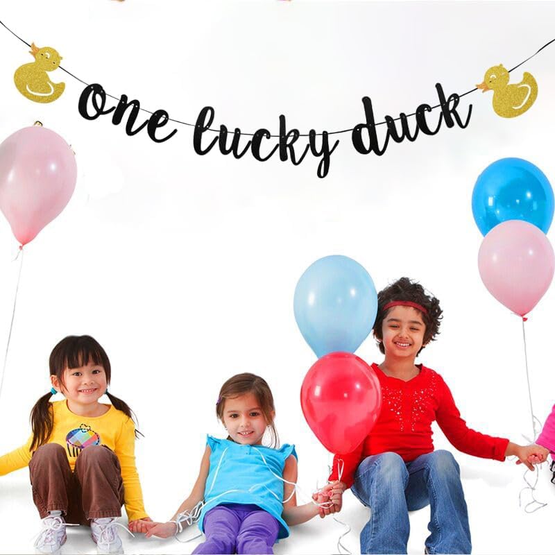 JENSENLIN One Lucky Duck Banner with Duck,Duck Themed First Birthday Decorations,for Girls Boys 1st Birthday Party Supplies. - Image 2