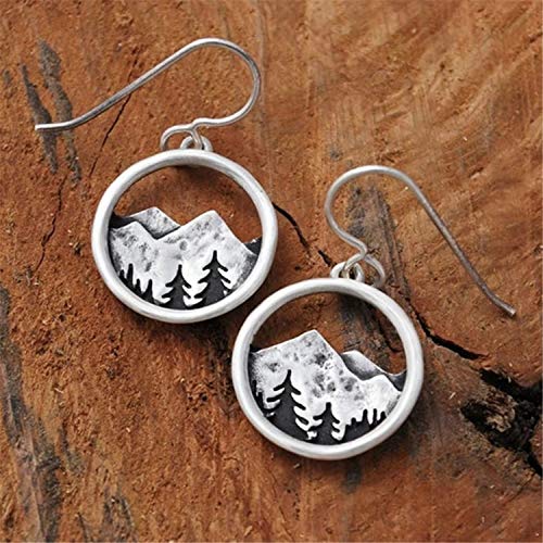 ANDPAI Unique Handmade Vintage Retro Silver Mountain Dangle Drop Earrings with Tree Pattern for Women Statement Outdoor Enthusiast Jewelry Gifts2