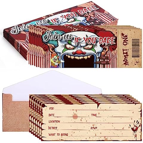 XEFINAL 50 PCS Halloween Clown Invitations with Envelope Halloween Invitations Cards Halloween Clown Fill in Blank Invites for Adults Kids Party Invitations Cover