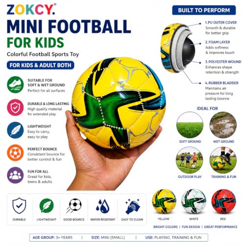 Image of (Pack of 1 Pcs Mini Football for Kids /Suitable for Soft & Wet Ground /Football for Kids /Colorful Football Sports Toy /Playing Outdoor Toy for Kids & Adult Both
