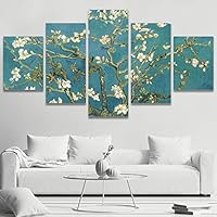 5 Panel Canvas Wall Art Almond Blossom Van Gogh Pictures Modern Artwork for Home Decorations Ready to Hang - 60