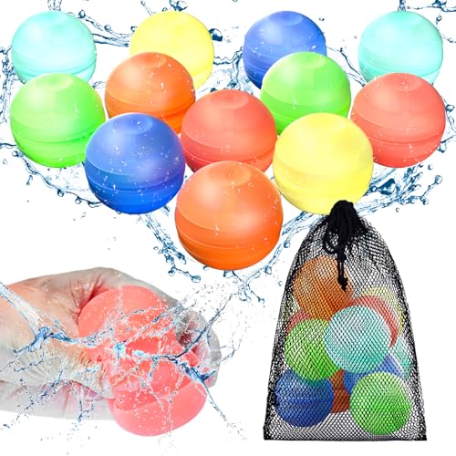 CloudValley Balões de água reutilizáveis para crianças e adultos, 12 balões de água insufláveis rápidos de silicone coloridos, brinquedos para piscina, praia, aniversários e atividades jogos ao ar