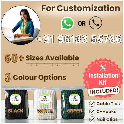 Image of Bird Control Green Nylon Knotted Anti-Bird Net UV Stabilized Multi Filament with Tying Ropes Attached, Cable Ties & Cup Hooks for Easy Installation - Green - 6ft x 10ft