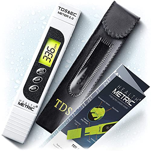 Health Metric Testeur d'Eau Digital TDS Mètre - 3-en-1 Kit Analyse Température, ppm & EC - Test Electronique pour Eau Potable, Hydroponie, Aquarium ou Piscine - Blanc Cover