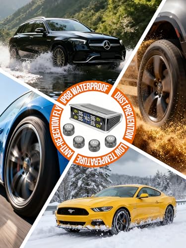 Tire Pressure Monitoring System - TPMS with Solar & USB Charger, Tire Pressure Monitor System with 4 External sensors & 6 Alarm Modes, LCD Real-time Display, Auto on/Off Mode, Easy to Install - Image 6