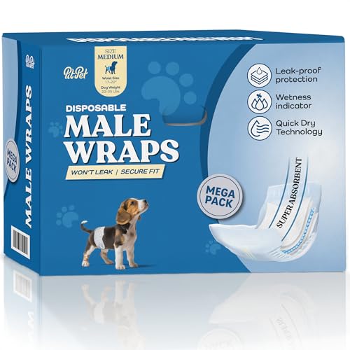 Comfortable Male Dog Diapers - 30-Pack Super Absorbent Disposable Male Dog Wraps- FlashDry Gel Technology, Wetness Indicator Doggie Diapers- Leakproof Belly Wraps for Incontinence, Excitable Urination