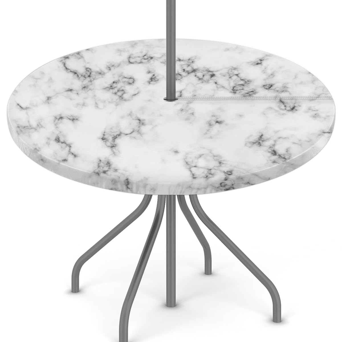 Cemfyzoch Outdoor Round Tablecloth with Umbrella Hole and Hidden Zipper White Grey Abstract Marble Elastic Edged Circle Table Cloth Waterproof Fitted