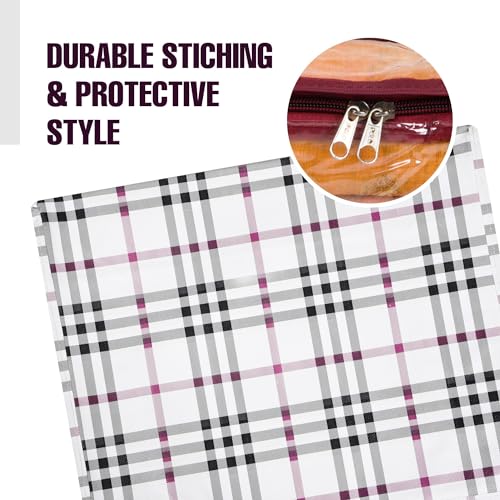 Image of Kuber Industries Saree Cover | Clothes Storage Bag | Storage Organizer Bag | Zip Closure Saree Cover | Side Transparent Wardrobe Organizer | Check-Design | 6 Inch | Cream