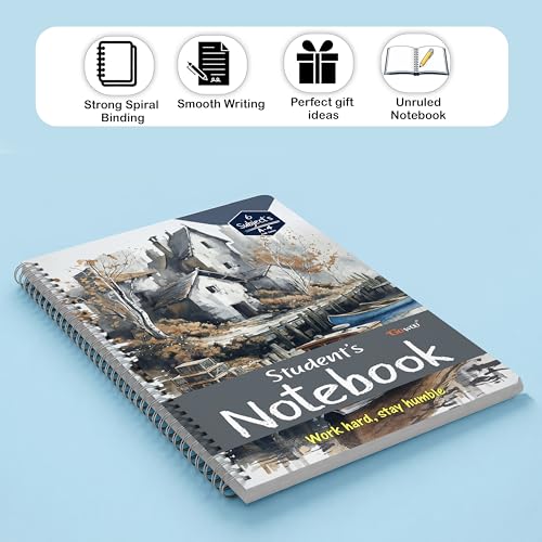 Image of GOWOO A4 size Ruled and Unruled spiral notebook || set of 2 || 400 pages || 2x200 pages each notebook || Study & Sketch || Autumn Cottage and Pisa View