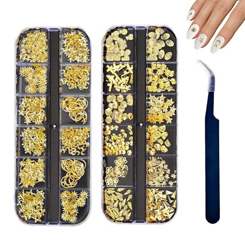 2 Sets de Decoración para Uñas con Varios Tamaños y Accesorios 3D, Decoraciones para Decoración de Uñas con Pinza Incluida, Ideal para DIY de Arte de Uñas y Regalo Femenino