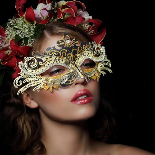 Image of Coddsmz Couples Masquerade Mardi Gras Christmas Venetian Cosplay Costume Halloween Party Mask Set