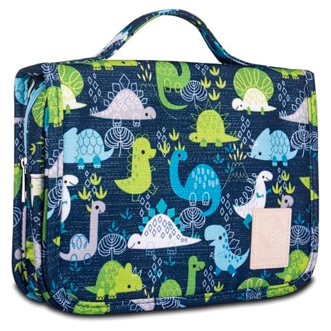 Eudora Hanging Travel Kids Toiletry Bag for Boys, Waterproof Travel Organizer, Cute Dinosaur Snake Cartoon Cosmetic Bath Bag with 360 Rotatable Hook (Blue) Cover
