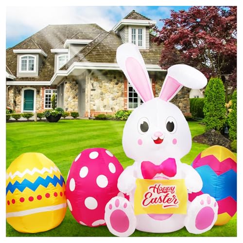 6 ft Easter Inflatable Bunny with 3 eggs, LED lights