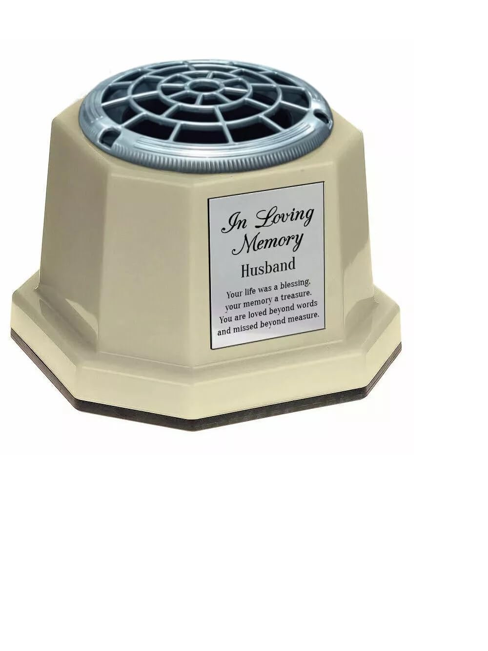 Ivory Graveside Memorial Flower Vase with Silver In Loving Memory Plaque (Husband)