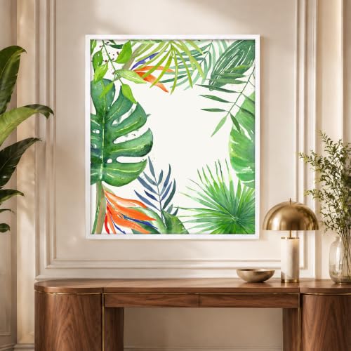 Image of PAINTINGMANTRA Tropical Green Leaves Framed Canvas Wall Art Painting for wall decoration | Botanical Leaf Nature Inspired Painting for Living Room, Bedroom and Office, 11x13 Inch