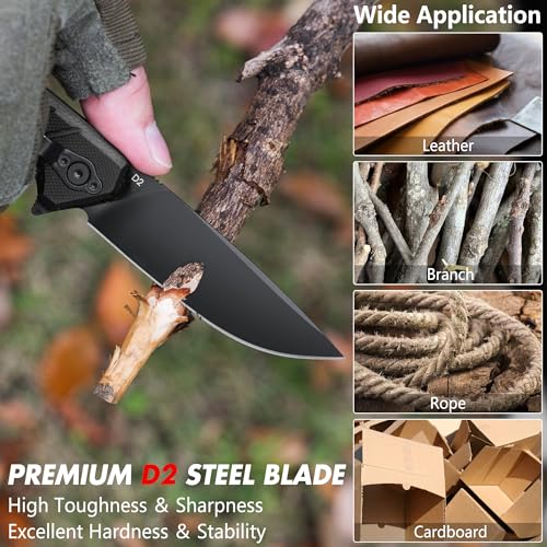FLISSA Taschenmesser Einhandmesser, Klappmesser mit Glasbrecher, G10 Griff, 200mm D2 Messer für Camping Wandern Reisen Auto – Bild 5