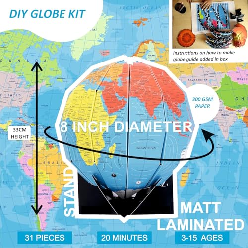 Image of Magicwand STEM & STEAM Educational,Decorative Spinning Political Educational Laminated DIY World Globe with Earth Cores【MADE IN INDIA】