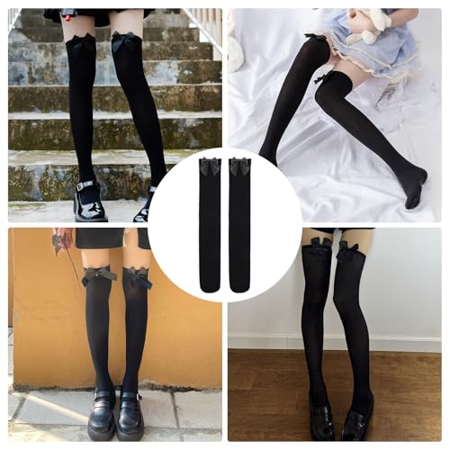 WANTUSHUI Kniestrümpfe Damen Weiß Paar,Bow Overknees Strümpfe Damen Weiß,Lolita Undurchsichtig Overknee Socks,Hohe Socken damen,Sexy Thigh High Socks Weiße Kniestrümpfe Schleifenstrümpfe Strümpfen