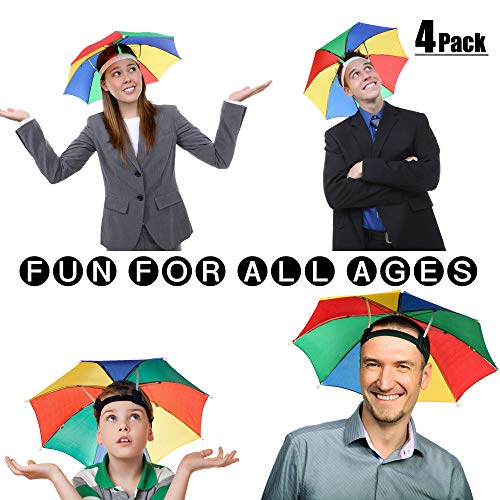 Umbrella Hat Pack Of 4 - Colorful Party Hats - 20 Inch, Hands Free, Funny Rainbow Colorful Beach Party Hats, Adjustable Size Fits All Ages, Kids, Men & Women #TOP6