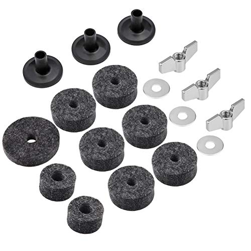 Cymbal Replacement Accessories Cymbal Felts Hi-Hat Clutch Felt Hi Hat Cup Felt Cymbal Sleeves with Base Wing Nuts and Cymbal Washer (18 Pieces)
