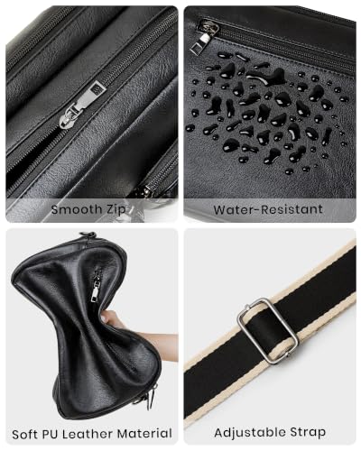 Image of Bluome Crossbody Purse for Women Multi Pocket Crossbody Bag with 3 Front Pockets Leather Shoulder Bag Everyday Travel Bag