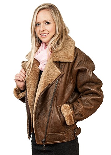 Women's Brown B3 WW2 Ginger Sheepskin Leather Flying Jacket2