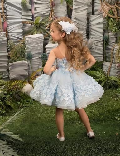 Pageant Dresses for Girls Short Lace Applique Poofy 3D Flower Girl Dress for Wedding Toddler Ball Gown for Girl4