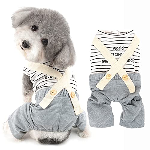 RANPHY 犬の服 ペット服 犬服 つなぎロンパース パジャマ 縞柄 小型犬 超小型犬 子犬 洋服 猫服 かわいい おしゃれ 柔らかい 犬用 Tシャツ ベスト ドッグウェア 袖なし 着脱簡単 屋部着 寝間着 日焼き防ぐ 脱毛保護 お散歩お出かけ 夏服 春