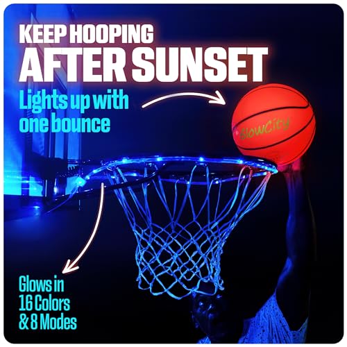 GlowCity Glow in The Dark Basketball - Sizes 5, 6, 7 Light Up Ball for Kids, Teens & Adults - Red Glow for Outdoor Games - Sports Birthday Gifts Ideas for Boys Ages 6 7 8 9 10 11 12 13 14 - Image 3