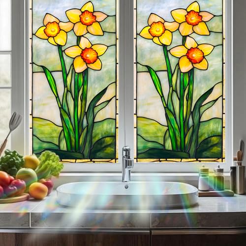 Image of Nuxovilar Sparkle Daffodil Floral Pattern Window Film 17.7x39.4 PVC