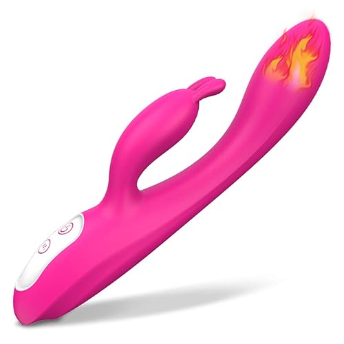 G Spot Rabbit Vibrator with Heating Function and Bunny Ears for Clitoris G-spot Stimulation,Waterproof Dildo 9 Powerful Vibrations Dual Motor Stimulator Women or Couple Fun(Red) - B-Pink