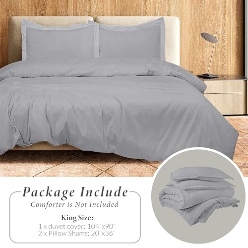 Image of ROYALE LINENS Silver Duvet Cover King Size - 3 Piece Bedding Comforter Covers - Zipper Closure - 1 King Duvet Cover 104x90 inches and 2 Pillow Shams - No Comforter Included