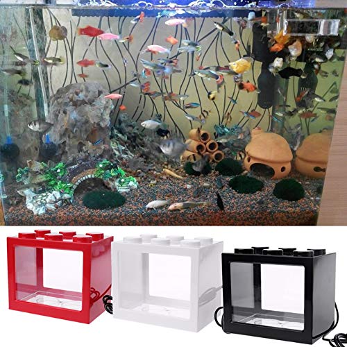 Réservoir à poissons, bocal à poissons, Mini aquarium for poissons avec lampe LED Cylindre de combat for poissons Betta Mini kit de bol à poissons oblat en verre Petit aquarium for poissons(Blanco)