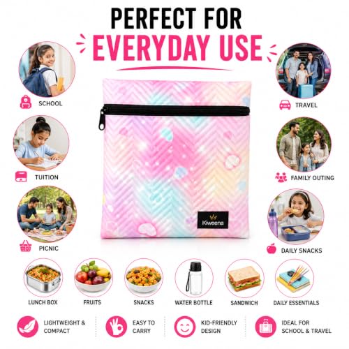 Image of Insulated Lunch Pouch for Office, School & Travel | Thermal Tiffin Bag with Aluminium Foil Lining | Leakproof, Lightweight & Reusable Lunch Organizer for Men, Women & Kids (Multi Edition A)