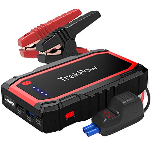 TrekPow A18 800A Peak Portable Car Jump Starter with USB Quick Charge 3.0 (up to 6.0L Gas, 5.0L Diesel Engine), SuperSafe Battery Jumper Pack with Smart Jumper Cables, Type-C Input&Output, Flashlight