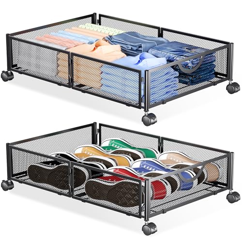 Yecaye Under Bed Storage with Wheels, 2 Pack Under Bed