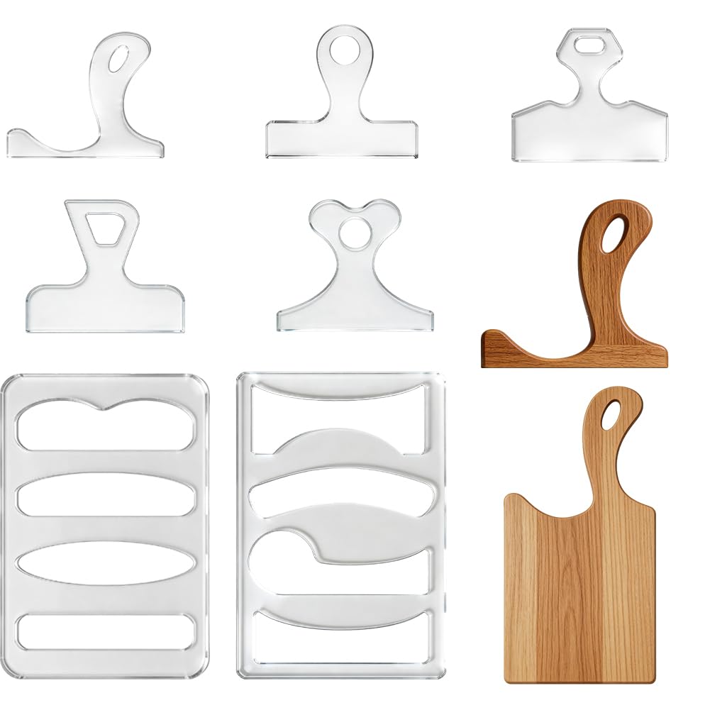 beinkmake 7Pcs Cutting Board Handle Acrylic Router Template for Woodworking, 5mm Thick Inlay Template for Charcuterie Board DIY Wood Craft Kitchen Cutting Board Woodworking