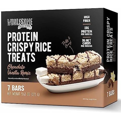 Protein Crispy Rice Treats, 15g Protein, 3g-7g Net Carbs, Low Carb, Fluffy, Soft, Chewy, Gluten Free, High Fiber, Keto-Friendly, No Aftertaste (Chocolate Vanilla Remix, 1 Pack) Cover