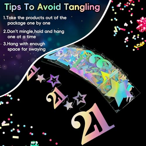 Image of Eucutur Iridescent 21st Birthday Decorations for Him Her, Pre-Strung Glitter Twinkle Number Vintage 2005 21 Years Old Hanging Streamer Banner Party Supplies, Finally 21 Bday Decor