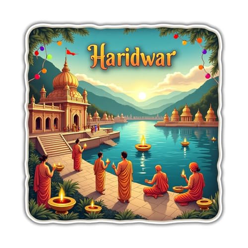 Image of Naxon Haridwar Theme Souvenir Wooden Fridge Magnet for Refrigerator - Printed Fridge Magnet for Kitchen & Home Decor | Perfect Souvenir Gift | Size 3x3 in | Pack of 1