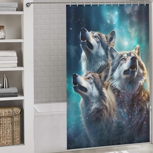 Rideau de douche loup anti-éclaboussures lavable en machine